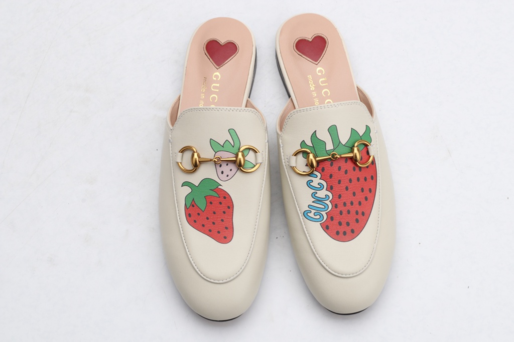 White New Strawberry Print Princetown Leather